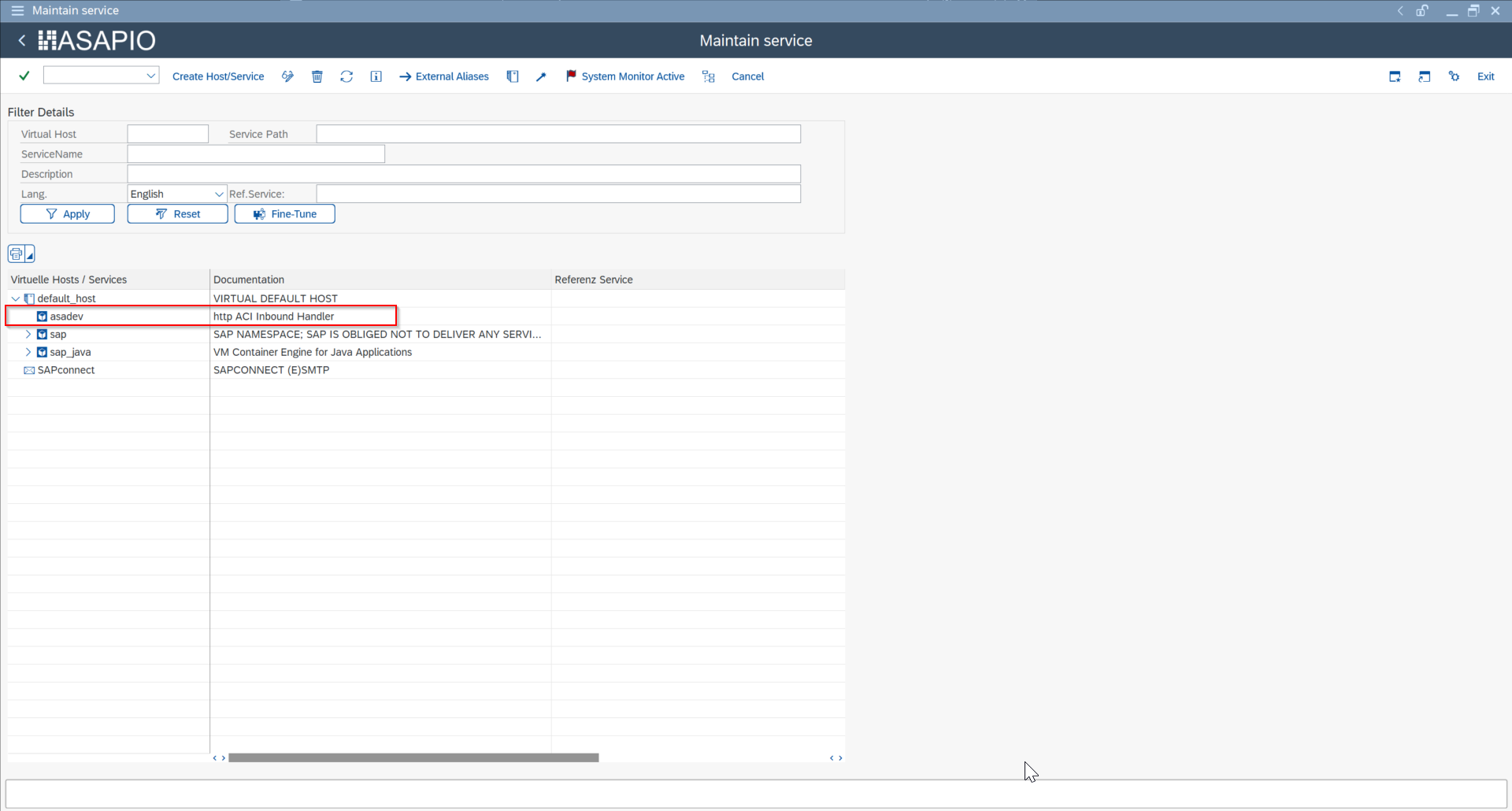 ASAPIO instance and inbound object configuration determining the processing function module