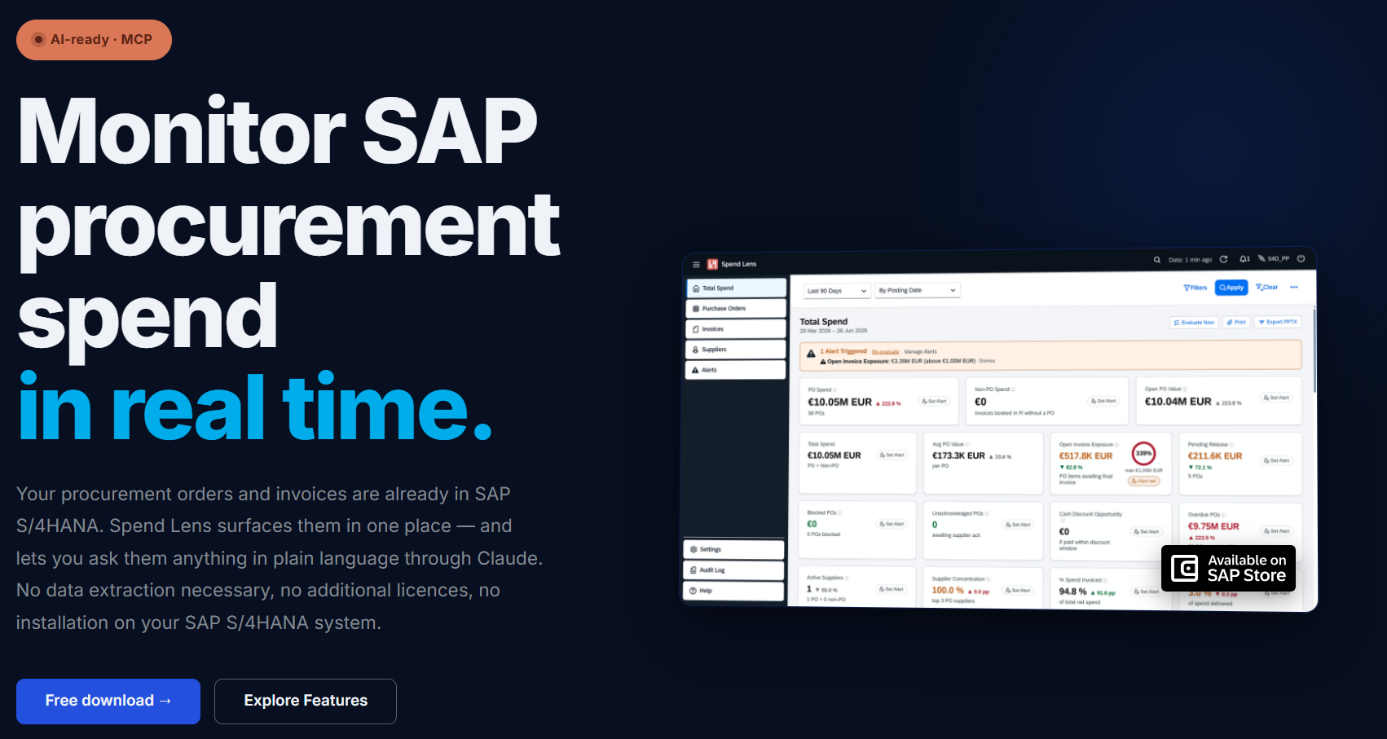 ASAPIO Spend Lens: monitor SAP procurement spend in real time, available on the SAP Store