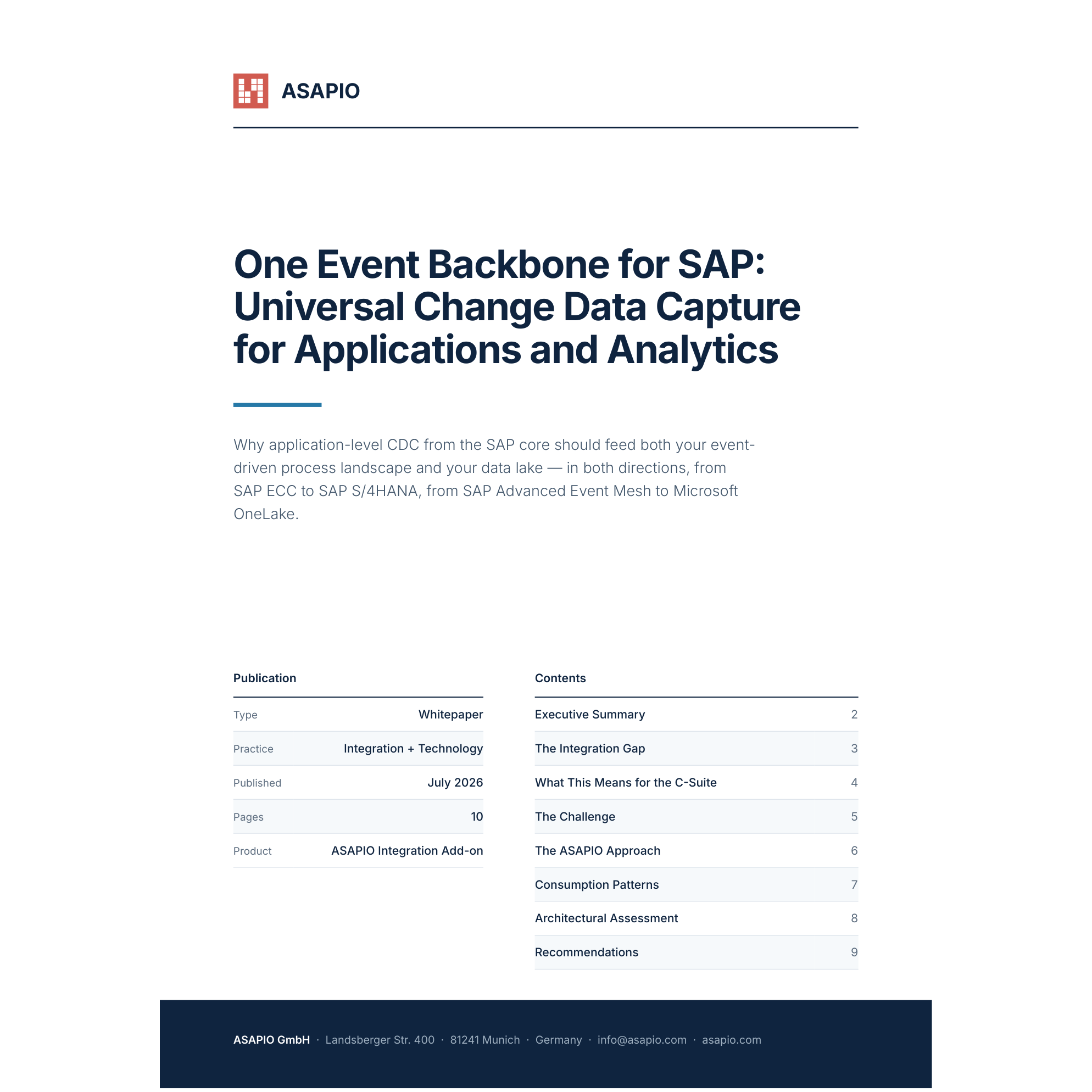 Titelseite des ASAPIO Whitepapers &bdquo;One Event Backbone for SAP&ldquo;