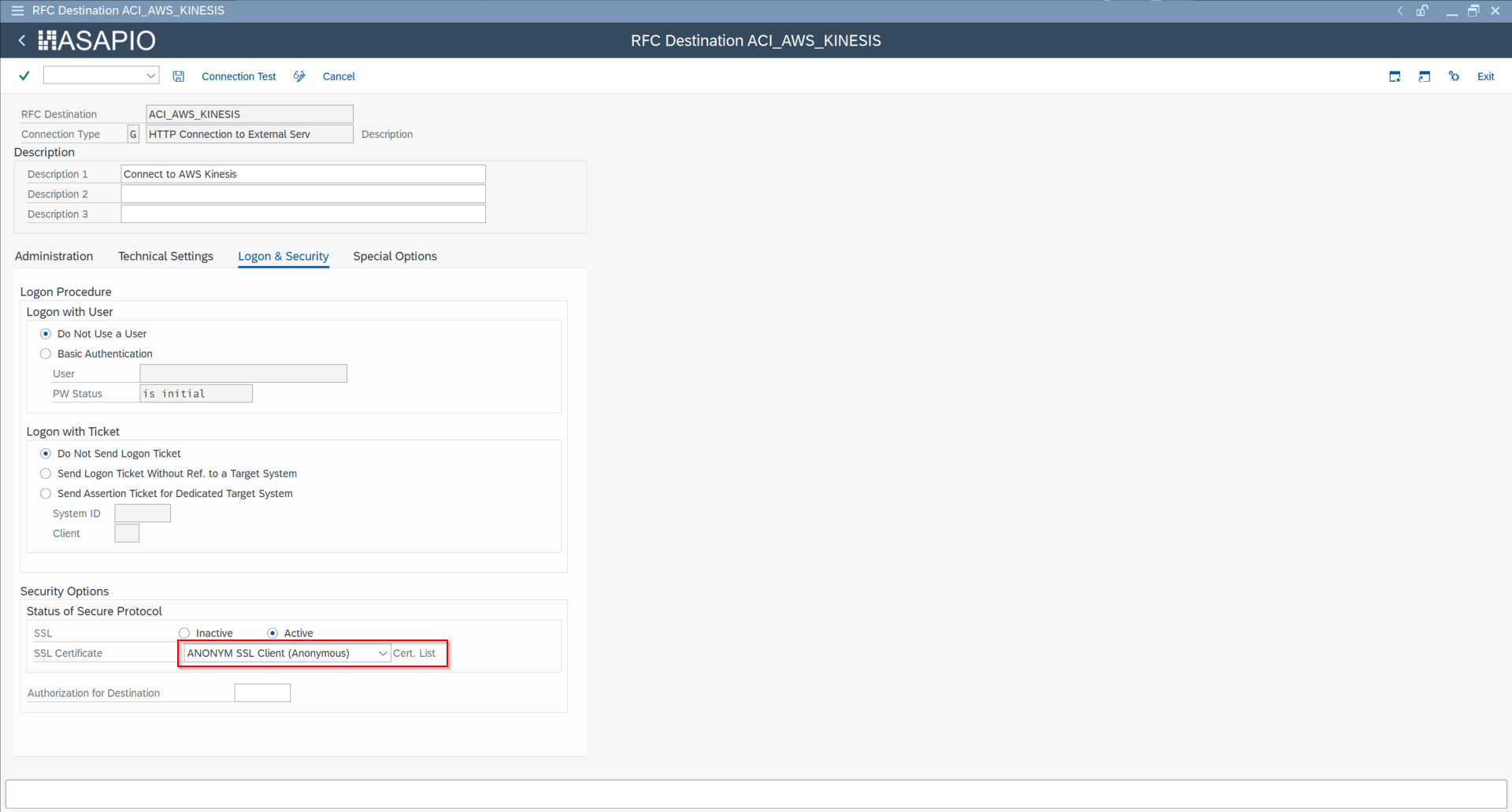 RFC destination SSL settings