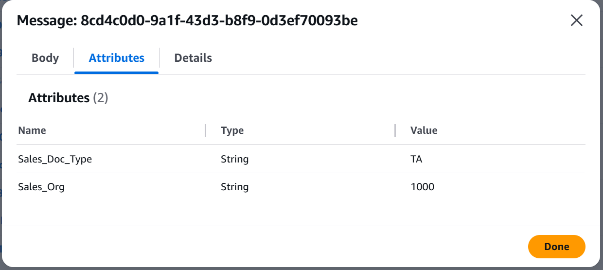 SNS custom attributes visible in SQS message