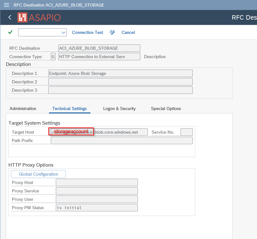 Azure Blob Storage RFC destination configuration
