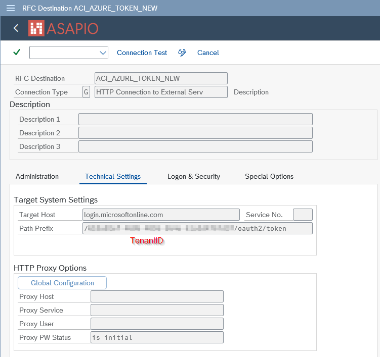Azure tenant ID in OAuth RFC destination path