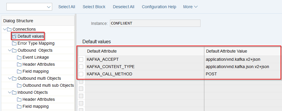 Default values on the connection instance — KAFKA_ACCEPT, KAFKA_CONTENT_TYPE, KAFKA_CALL_METHOD