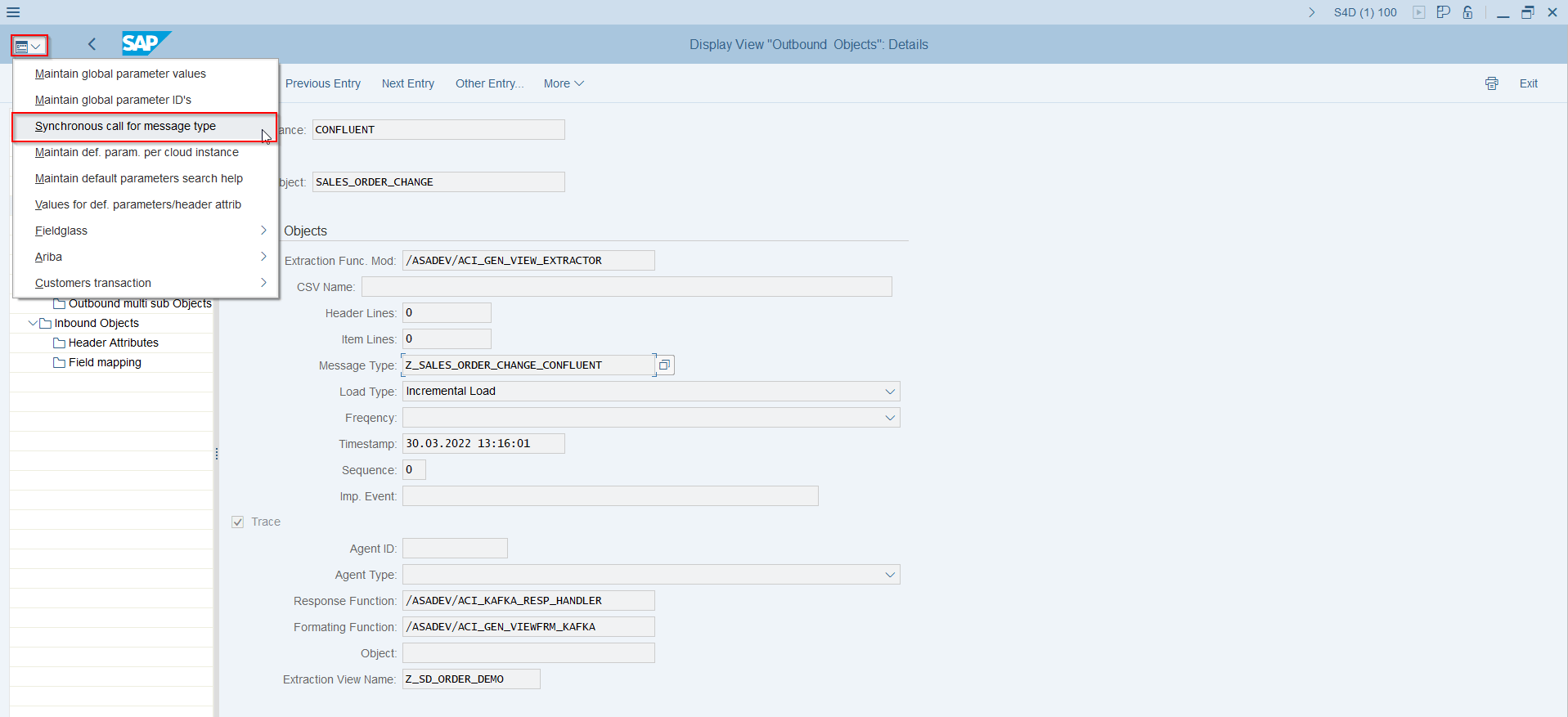 Synchronous call for message type customizing