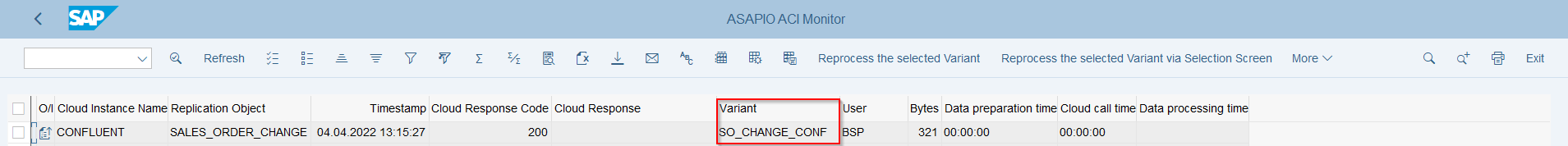 ASAPIO ACI Monitor showing a completed batch job run