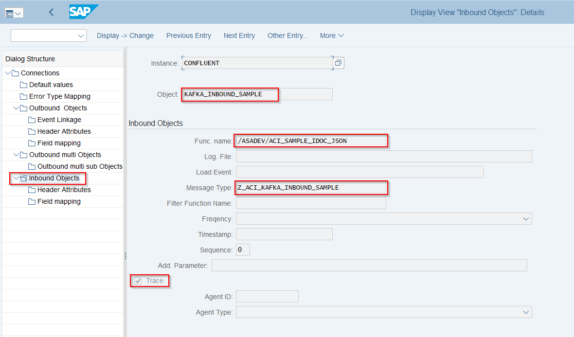 Inbound object configuration — Func. name /ASADEV/ACI_SAMPLE_IDOC_JSON