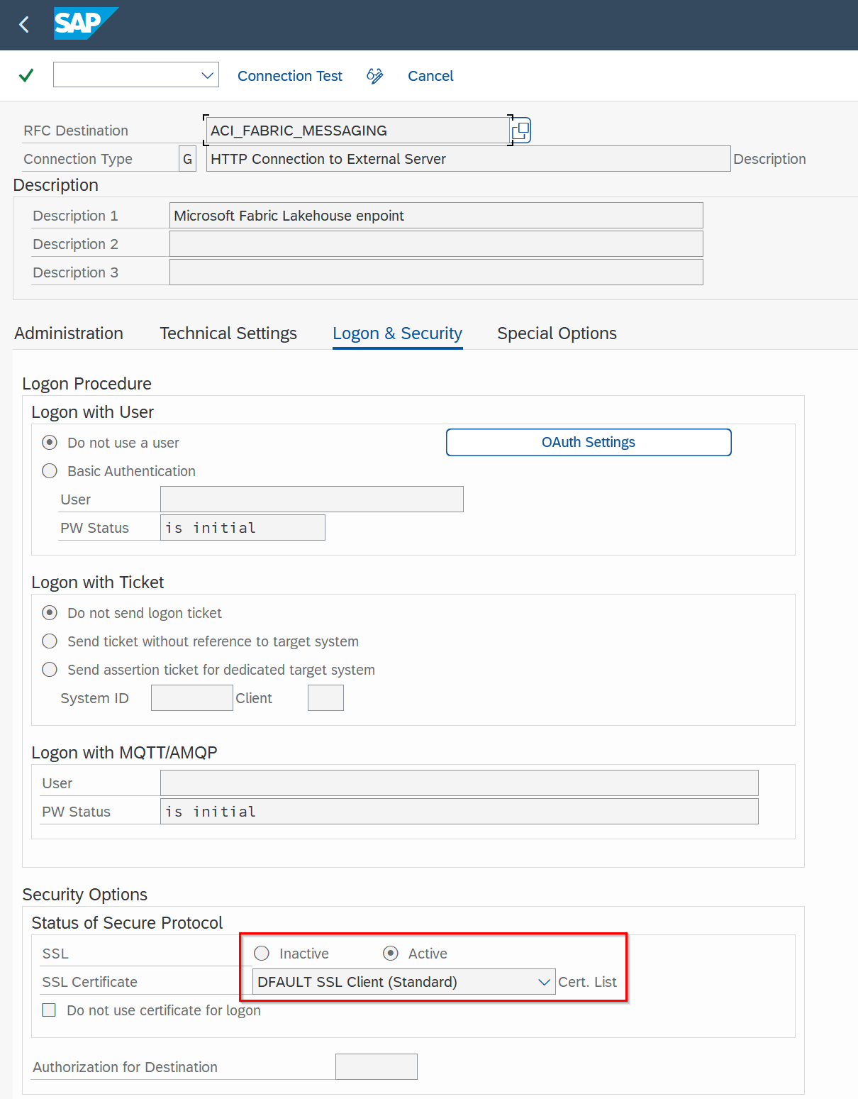 Certificate list for the messaging endpoint RFC destination