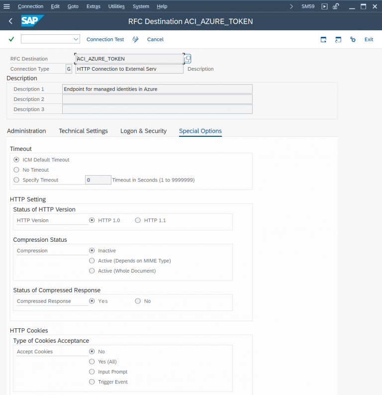 SM59 RFC destination ACI_AZURE_TOKEN, Special Options