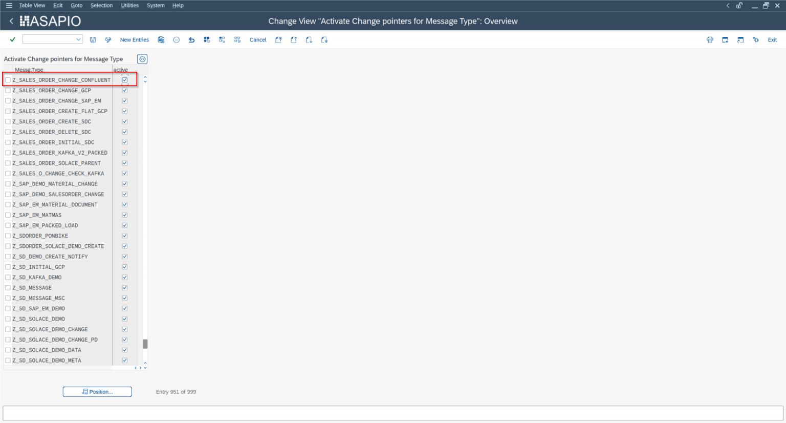 BD50 Activate Change pointers for Message Type overview table