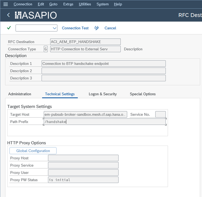 RFC destination for AEM validation endpoint