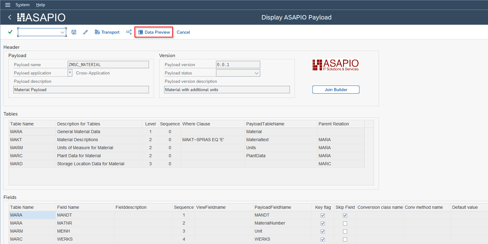 Payload Designer — Data Preview button