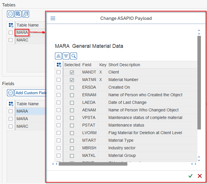 Adding fields from a table in Payload Designer