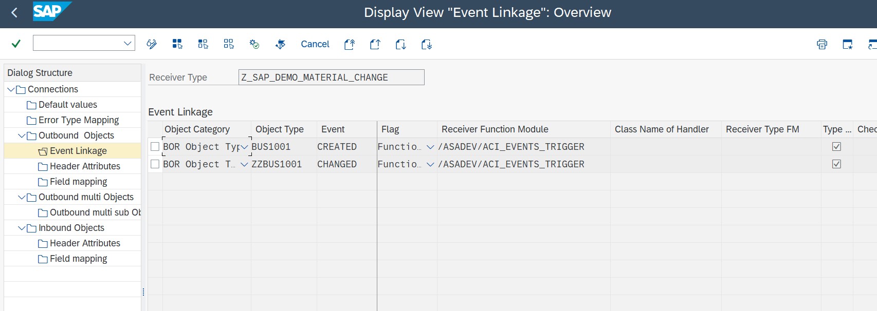 SWE2 — Business Object Event Linkage configuration