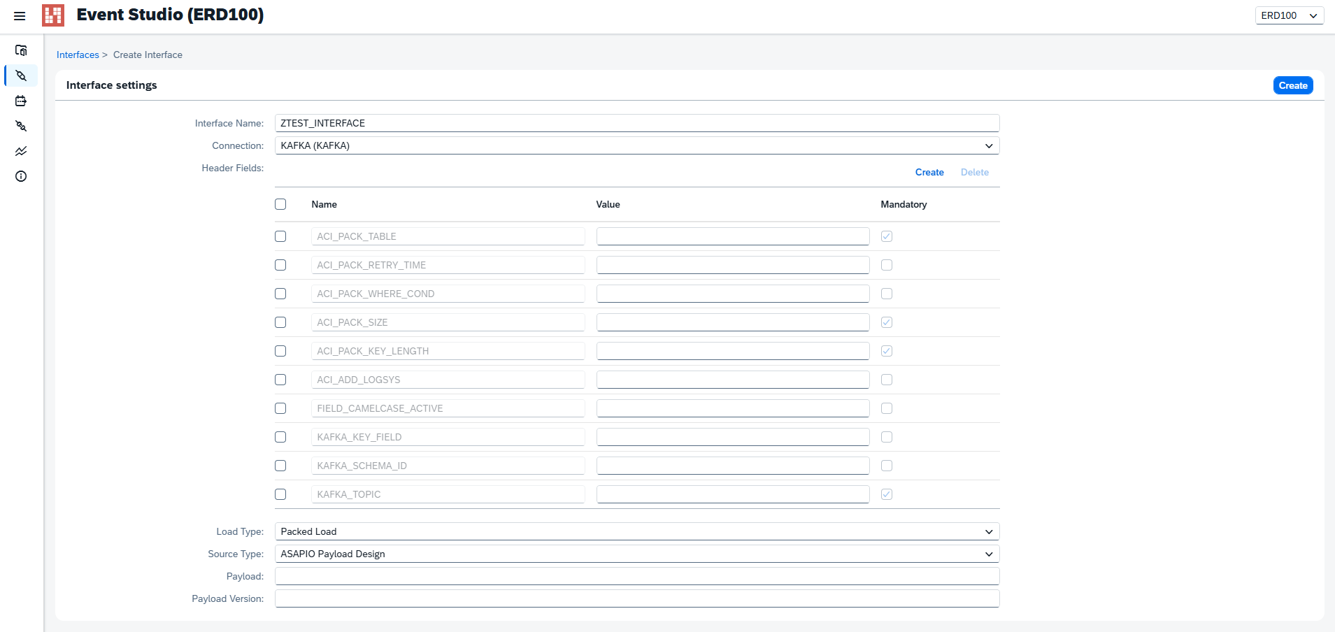 Event Studio — Interface creation screen