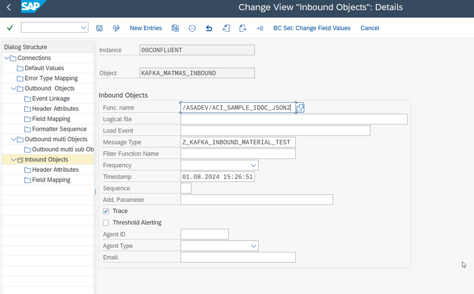 Change View Inbound Objects Details with function name, message type and trace