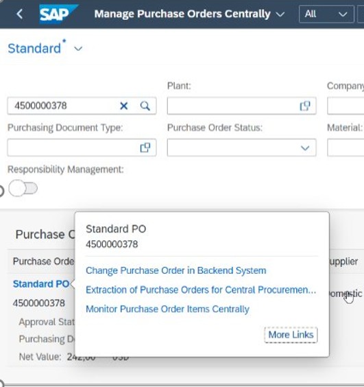 PO Change Oberfläche in SAP Ariba Central Procurement