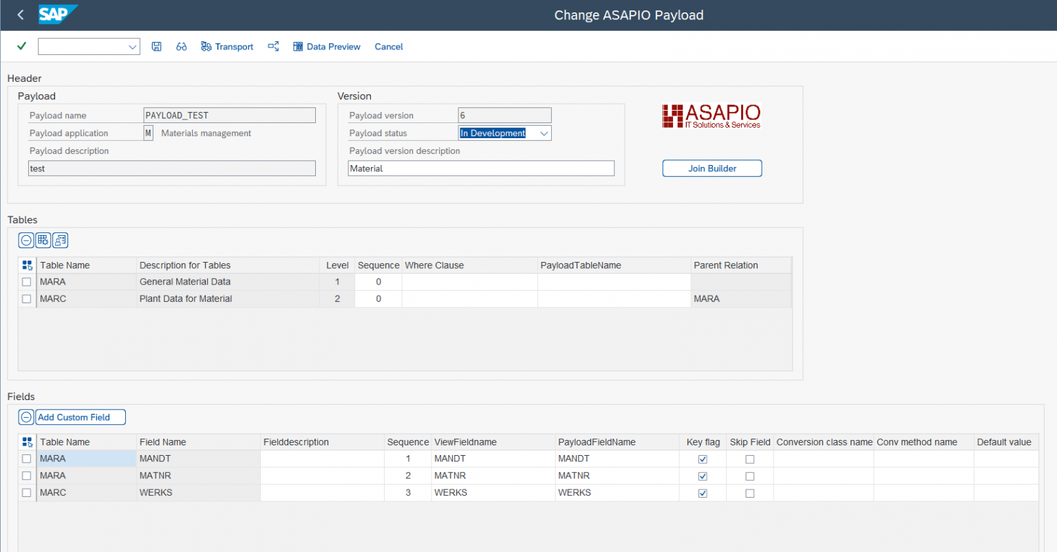 Payload Designer - ASAPIO